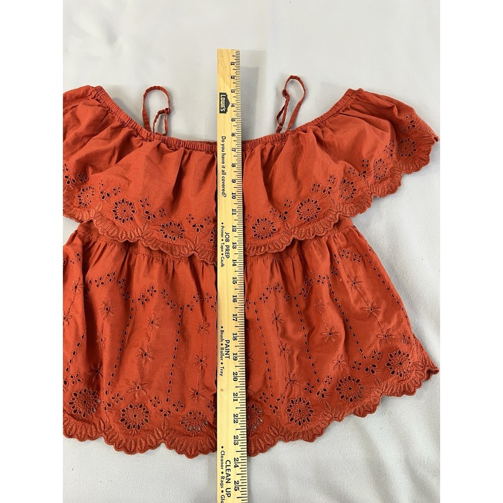 Old Navy Women's Off-Shoulder Cutwork Top Sz Large Bronzed Amber Eyelet Ruff - Picture 7 of 12